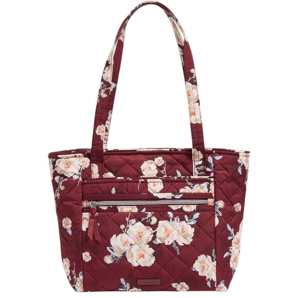 Vera Bradley Vera Tote in Blooms & Branches Quilted Bag Travel Burgundy Peonies - Picture 2 of 7